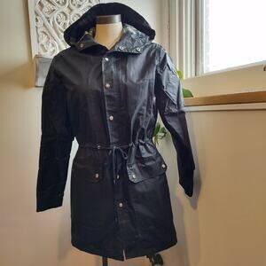 American Apparel Hooded Flannel Lined Black Rain Parka Size XXS/XS